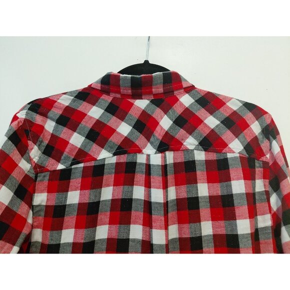Talbots Flannel Shimmer Button Up Blouse Red White Gold Plaid Cozy Cabin Med - Picture 6 of 7